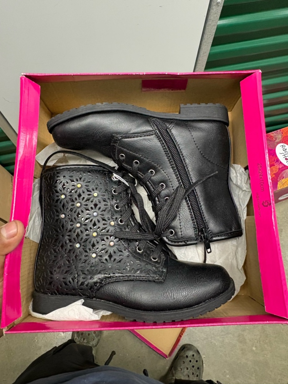Nina Belle Girls Boots 13M Black Pattern Lace Up Ankle Boots